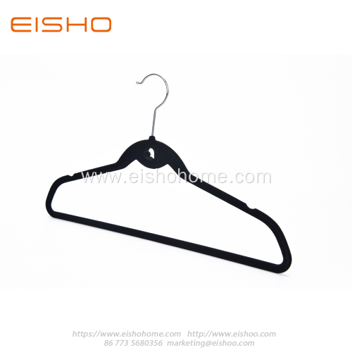 Black Anti-slip Velvet Coat Hanger With Tie Hook